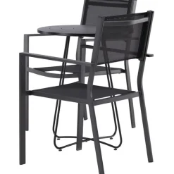 Online Venture Home Parvekeryhmä , ø60cm beige Bacong-pöytä + 2 mustaa, pinottavaa Copacabana-tuolia