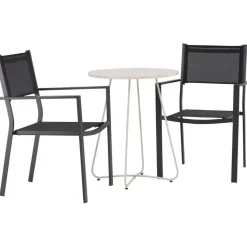 Online Venture Home Parvekeryhmä , ø60cm beige Bacong-pöytä + 2 mustaa, pinottavaa Copacabana-tuolia