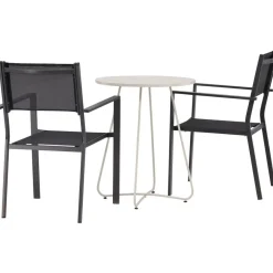 Online Venture Home Parvekeryhmä , ø60cm beige Bacong-pöytä + 2 mustaa, pinottavaa Copacabana-tuolia