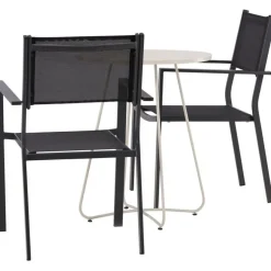 Online Venture Home Parvekeryhmä , ø60cm beige Bacong-pöytä + 2 mustaa, pinottavaa Copacabana-tuolia