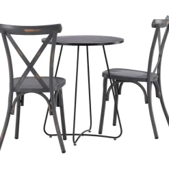 New Venture Home Parvekeryhmä , ø60cm beige Bacong-pöytä + 2 mustaa Tablas-tuolia