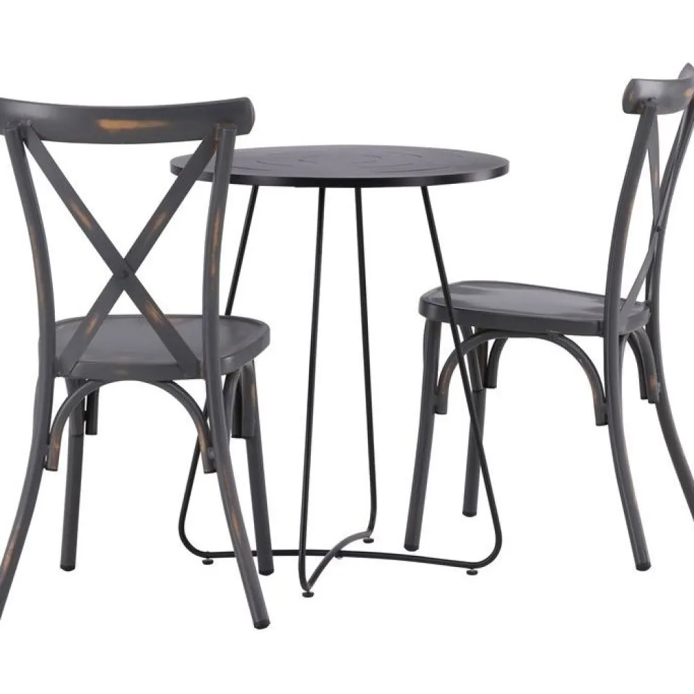 New Venture Home Parvekeryhmä , ø60cm beige Bacong-pöytä + 2 mustaa Tablas-tuolia