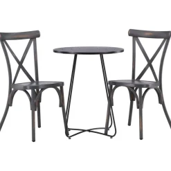New Venture Home Parvekeryhmä , ø60cm beige Bacong-pöytä + 2 mustaa Tablas-tuolia