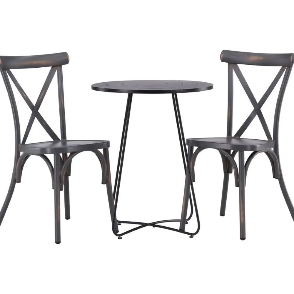 New Venture Home Parvekeryhmä , ø60cm beige Bacong-pöytä + 2 mustaa Tablas-tuolia