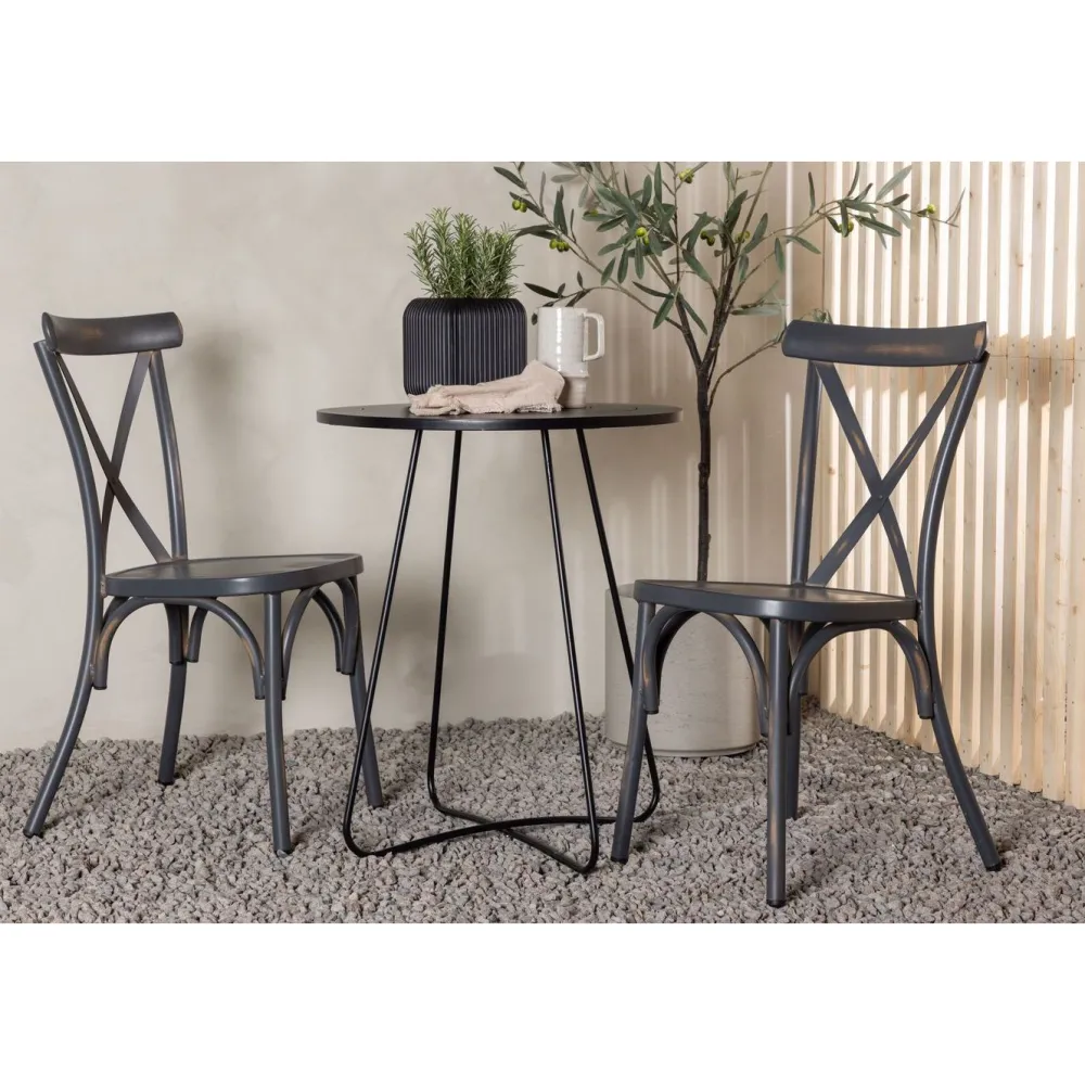 New Venture Home Parvekeryhmä , ø60cm beige Bacong-pöytä + 2 mustaa Tablas-tuolia