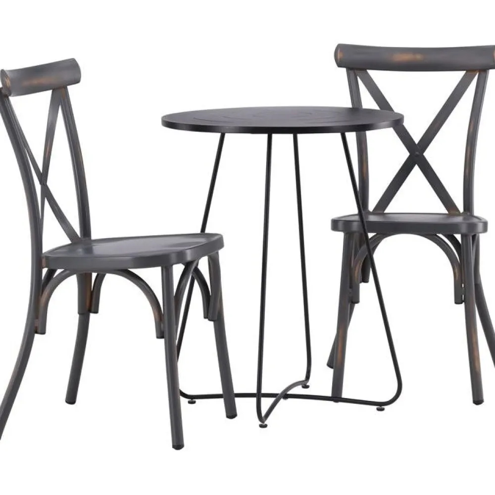 New Venture Home Parvekeryhmä , ø60cm beige Bacong-pöytä + 2 mustaa Tablas-tuolia