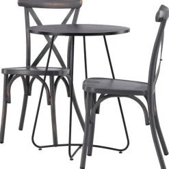 New Venture Home Parvekeryhmä , ø60cm beige Bacong-pöytä + 2 mustaa Tablas-tuolia