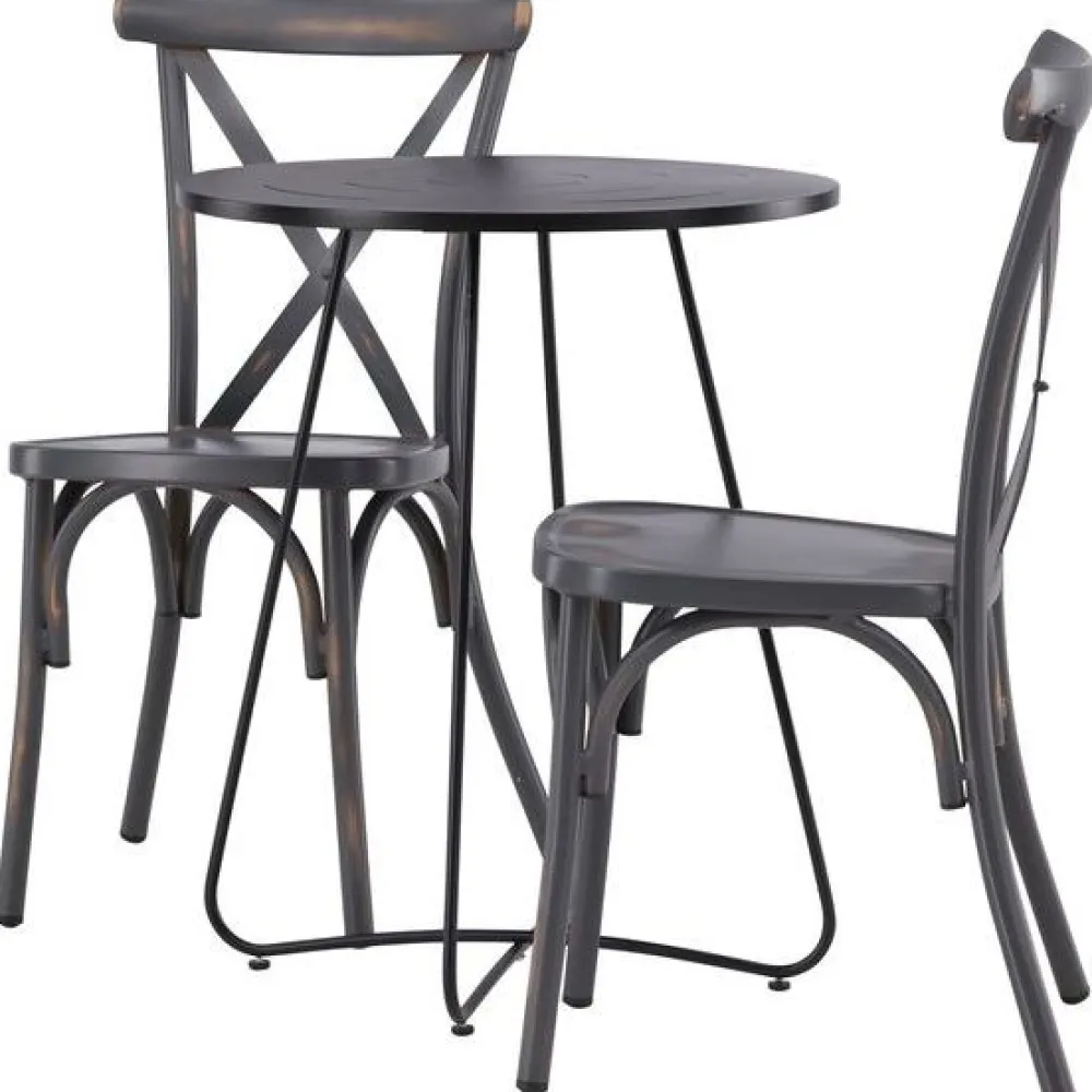 New Venture Home Parvekeryhmä , ø60cm beige Bacong-pöytä + 2 mustaa Tablas-tuolia