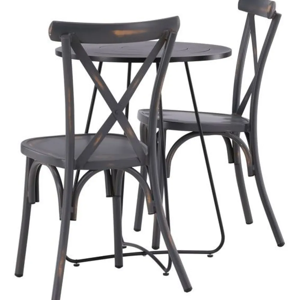 New Venture Home Parvekeryhmä , ø60cm beige Bacong-pöytä + 2 mustaa Tablas-tuolia