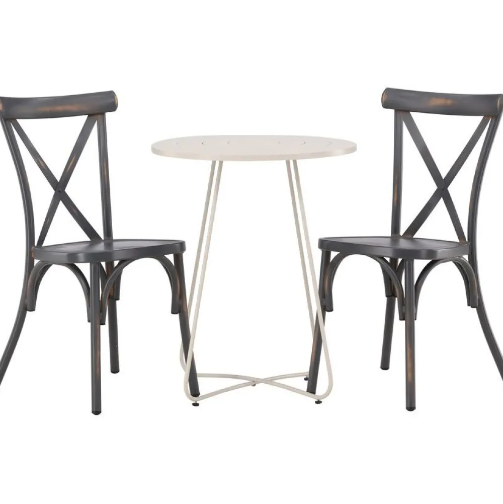 New Venture Home Parvekeryhmä , ø60cm beige Bacong-pöytä + 2 mustaa Tablas-tuolia