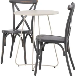 New Venture Home Parvekeryhmä , ø60cm beige Bacong-pöytä + 2 mustaa Tablas-tuolia
