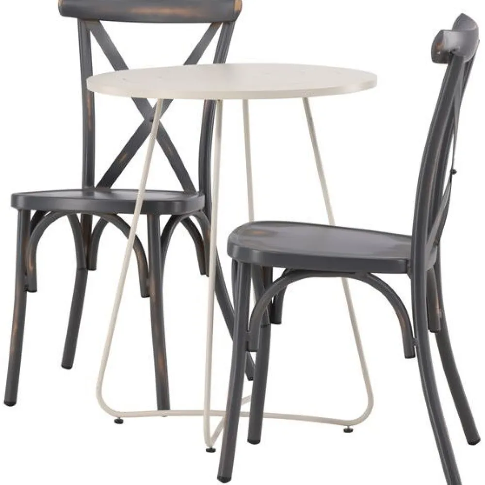 New Venture Home Parvekeryhmä , ø60cm beige Bacong-pöytä + 2 mustaa Tablas-tuolia