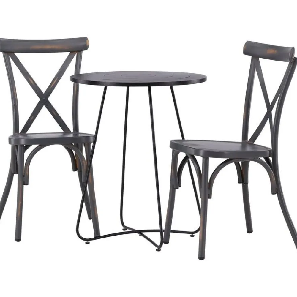 New Venture Home Parvekeryhmä , ø60cm beige Bacong-pöytä + 2 mustaa Tablas-tuolia