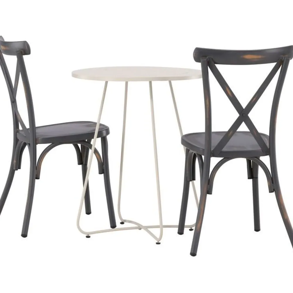 New Venture Home Parvekeryhmä , ø60cm beige Bacong-pöytä + 2 mustaa Tablas-tuolia