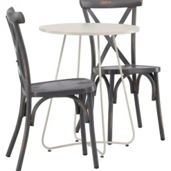 New Venture Home Parvekeryhmä , ø60cm beige Bacong-pöytä + 2 mustaa Tablas-tuolia