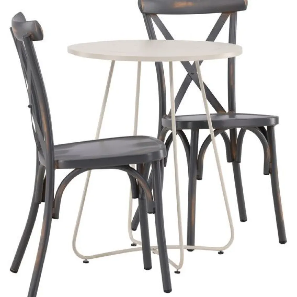 New Venture Home Parvekeryhmä , ø60cm beige Bacong-pöytä + 2 mustaa Tablas-tuolia