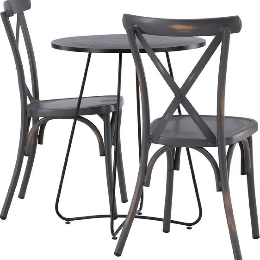 New Venture Home Parvekeryhmä , ø60cm beige Bacong-pöytä + 2 mustaa Tablas-tuolia