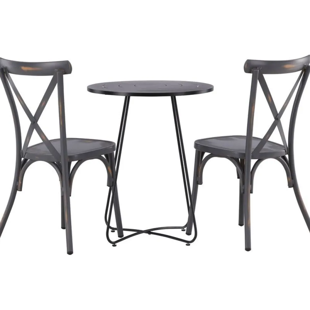 New Venture Home Parvekeryhmä , ø60cm beige Bacong-pöytä + 2 mustaa Tablas-tuolia