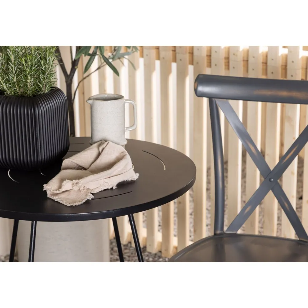 New Venture Home Parvekeryhmä , ø60cm beige Bacong-pöytä + 2 mustaa Tablas-tuolia