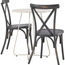 New Venture Home Parvekeryhmä , ø60cm beige Bacong-pöytä + 2 mustaa Tablas-tuolia