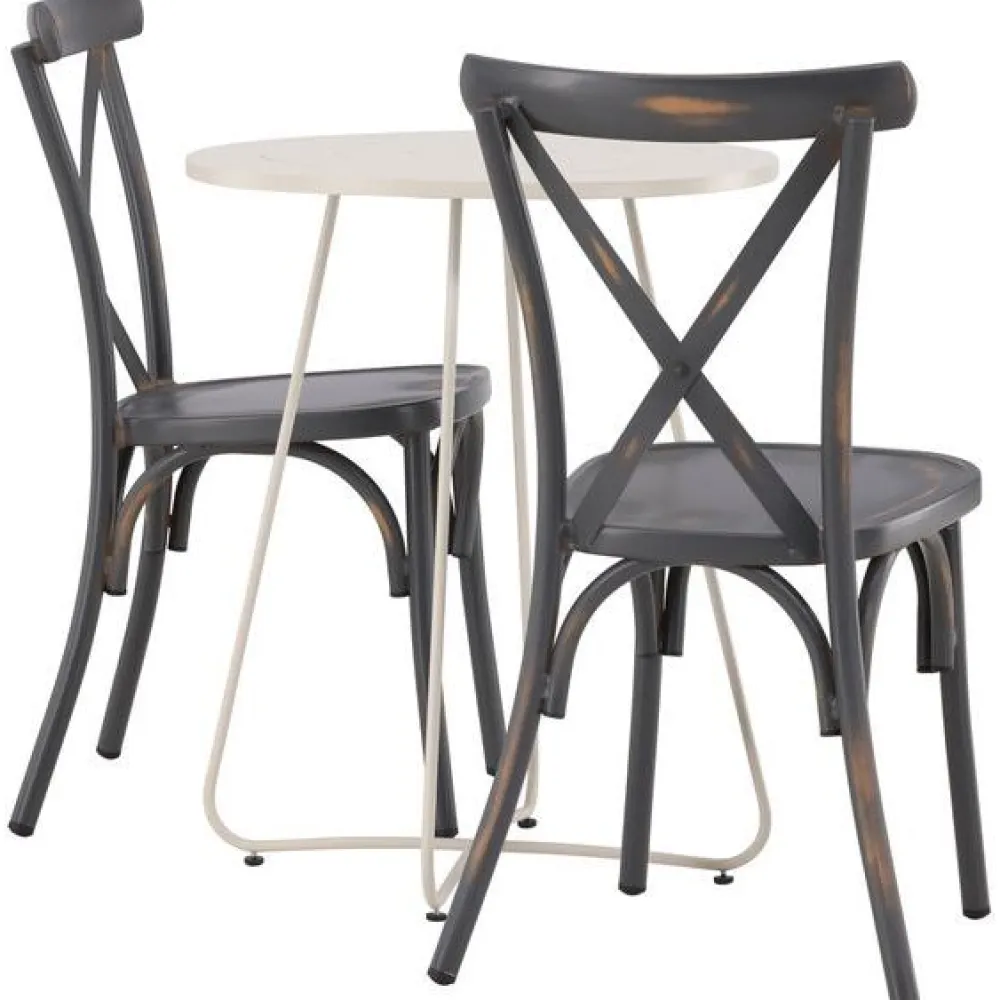 New Venture Home Parvekeryhmä , ø60cm beige Bacong-pöytä + 2 mustaa Tablas-tuolia