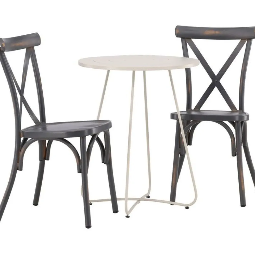 New Venture Home Parvekeryhmä , ø60cm beige Bacong-pöytä + 2 mustaa Tablas-tuolia
