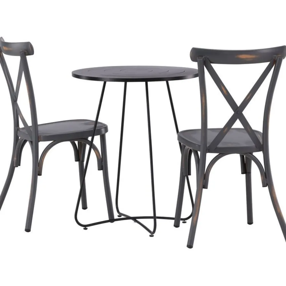 New Venture Home Parvekeryhmä , ø60cm beige Bacong-pöytä + 2 mustaa Tablas-tuolia
