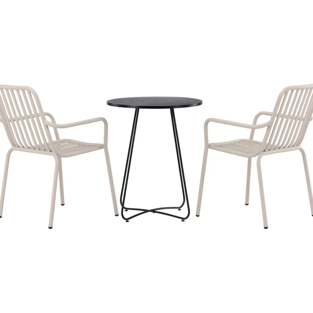 Sale Venture Home Parvekeryhmä , ø60cm beige Bacong-pöytä + 2 mustaa Peking-tuolia