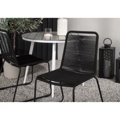 Best Venture Home Parvekeryhmä , ø90cm, harmaa/valkoinen Break-pöytä + 2 mustaa, pinottavaa Lindos-tuolia