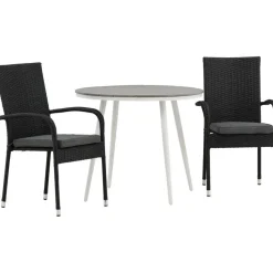 Clearance Venture Home Parvekeryhmä , ø90cm, harmaa/valkoinen Break-pöytä + 2 mustaa Anna-tuolia