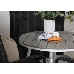 Clearance Venture Home Parvekeryhmä , ø90cm, harmaa/valkoinen Break-pöytä + 2 mustaa Anna-tuolia