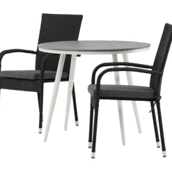Clearance Venture Home Parvekeryhmä , ø90cm, harmaa/valkoinen Break-pöytä + 2 mustaa Anna-tuolia