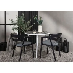 Online Venture Home Parvekeryhmä , ø90cm, harmaa/valkoinen Break-pöytä + 2 musta/harmaata Slit-tuolia