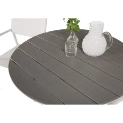 Outlet Venture Home Parvekeryhmä , ø90cm harmaa-valkoinen Parma-pöytä + 2 valkoista, pinottavaa Santorini-tuolia
