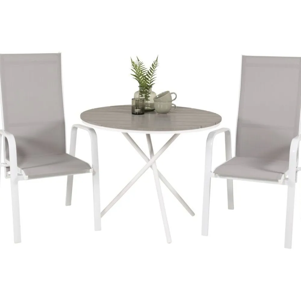 Discount Venture Home Parvekeryhmä , ø90cm harmaa-valkoinen Parma-pöytä + 2 harmaa-valkoista, pinottavaa Copacabana-tuolia