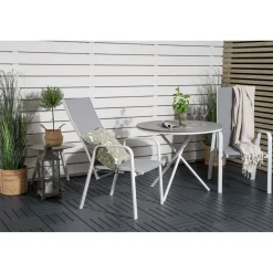 Discount Venture Home Parvekeryhmä , ø90cm harmaa-valkoinen Parma-pöytä + 2 harmaa-valkoista, pinottavaa Copacabana-tuolia