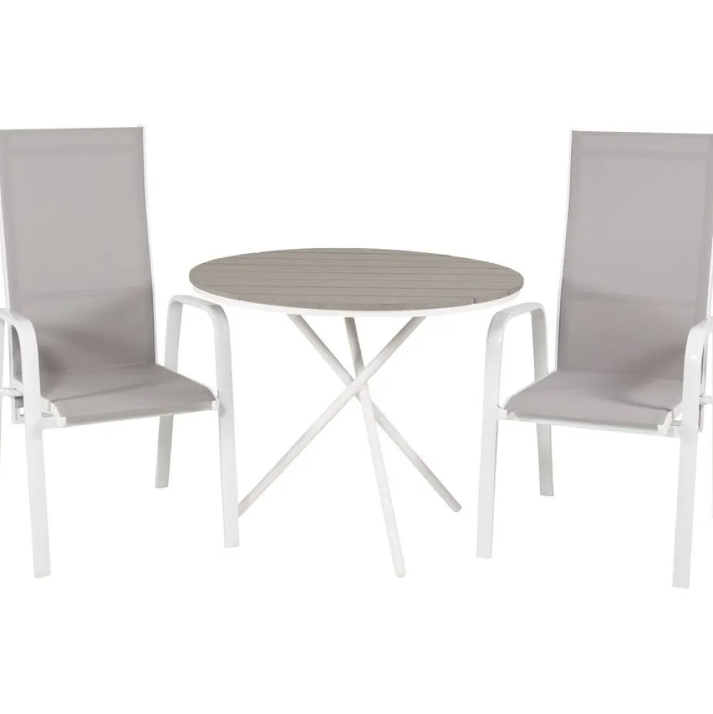 Discount Venture Home Parvekeryhmä , ø90cm harmaa-valkoinen Parma-pöytä + 2 harmaa-valkoista, pinottavaa Copacabana-tuolia