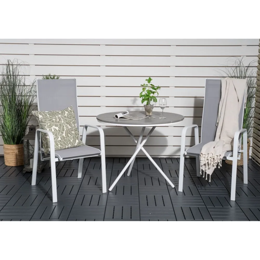 Discount Venture Home Parvekeryhmä , ø90cm harmaa-valkoinen Parma-pöytä + 2 harmaa-valkoista, pinottavaa Copacabana-tuolia