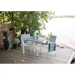 Best Venture Home Parvekeryhmä , ø90cm harmaa-valkoinen Parma-pöytä + 2 harmaa-valkoista Copacabana-tuolia, matala selkänoja
