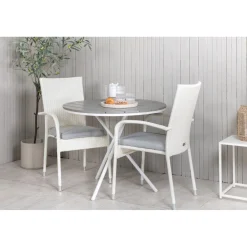 Online Venture Home Parvekeryhmä , ø90cm harmaa-valkoinen Parma-pöytä + 2 harmaata Anna-tuolia