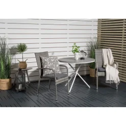 Online Venture Home Parvekeryhmä , ø90cm harmaa-valkoinen Parma-pöytä + 2 harmaata Anna-tuolia