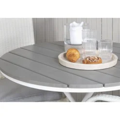 Online Venture Home Parvekeryhmä , ø90cm harmaa-valkoinen Parma-pöytä + 2 harmaata Anna-tuolia