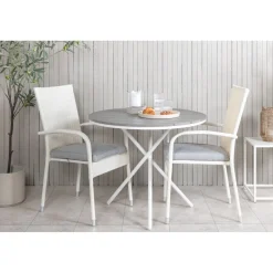 Online Venture Home Parvekeryhmä , ø90cm harmaa-valkoinen Parma-pöytä + 2 harmaata Anna-tuolia