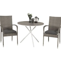 Online Venture Home Parvekeryhmä , ø90cm harmaa-valkoinen Parma-pöytä + 2 harmaata Anna-tuolia