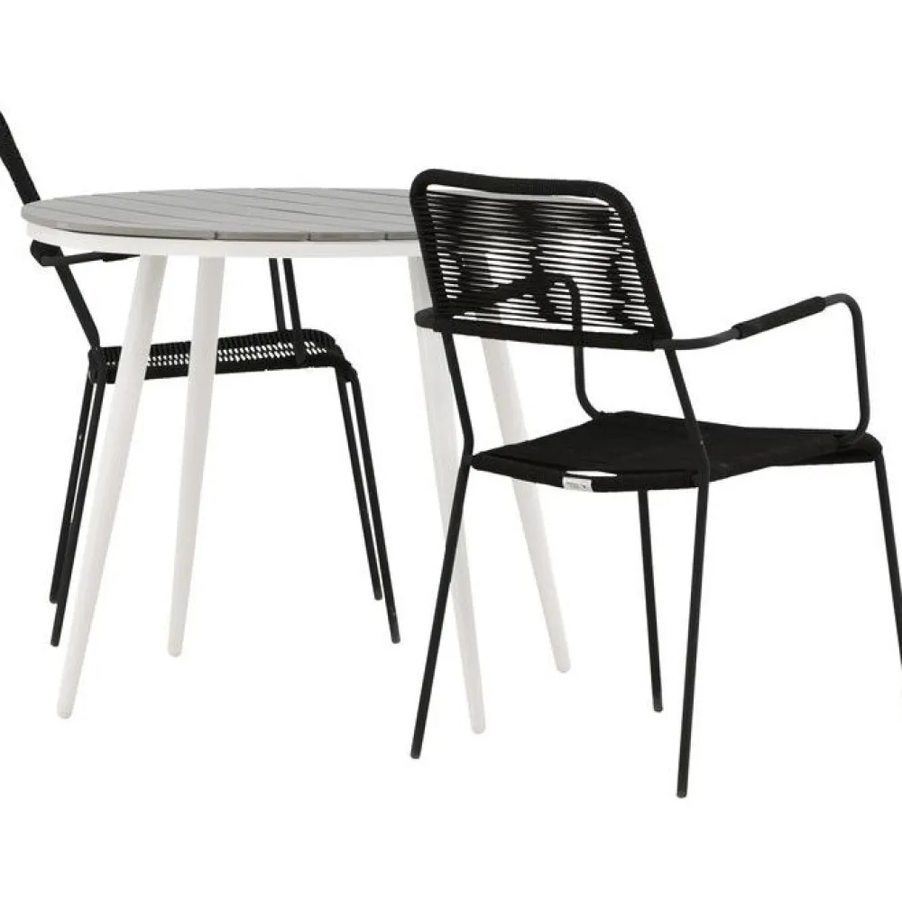 Outlet Venture Home Parvekeryhmä , ø90cm, musta Break-pöytä + 2 ruskeaa Lindos-tuolia, käsinojilla