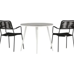 Outlet Venture Home Parvekeryhmä , ø90cm, musta Break-pöytä + 2 ruskeaa Lindos-tuolia, käsinojilla