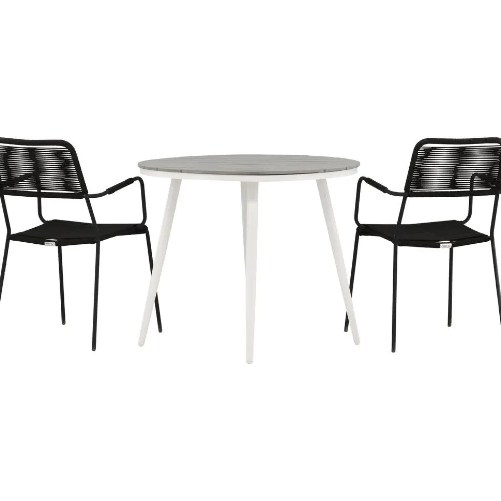 Outlet Venture Home Parvekeryhmä , ø90cm, musta Break-pöytä + 2 ruskeaa Lindos-tuolia, käsinojilla
