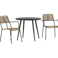 Outlet Venture Home Parvekeryhmä , ø90cm, musta Break-pöytä + 2 ruskeaa Lindos-tuolia, käsinojilla