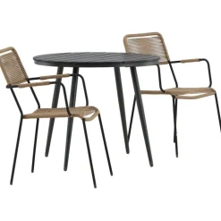Outlet Venture Home Parvekeryhmä , ø90cm, musta Break-pöytä + 2 ruskeaa Lindos-tuolia, käsinojilla