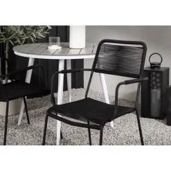 Outlet Venture Home Parvekeryhmä , ø90cm, musta Break-pöytä + 2 ruskeaa Lindos-tuolia, käsinojilla